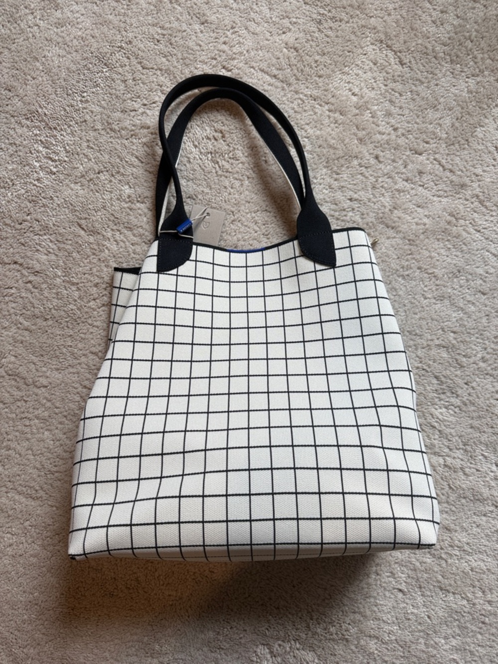 NWT Rothy's White Tote with Black Grid and Straps